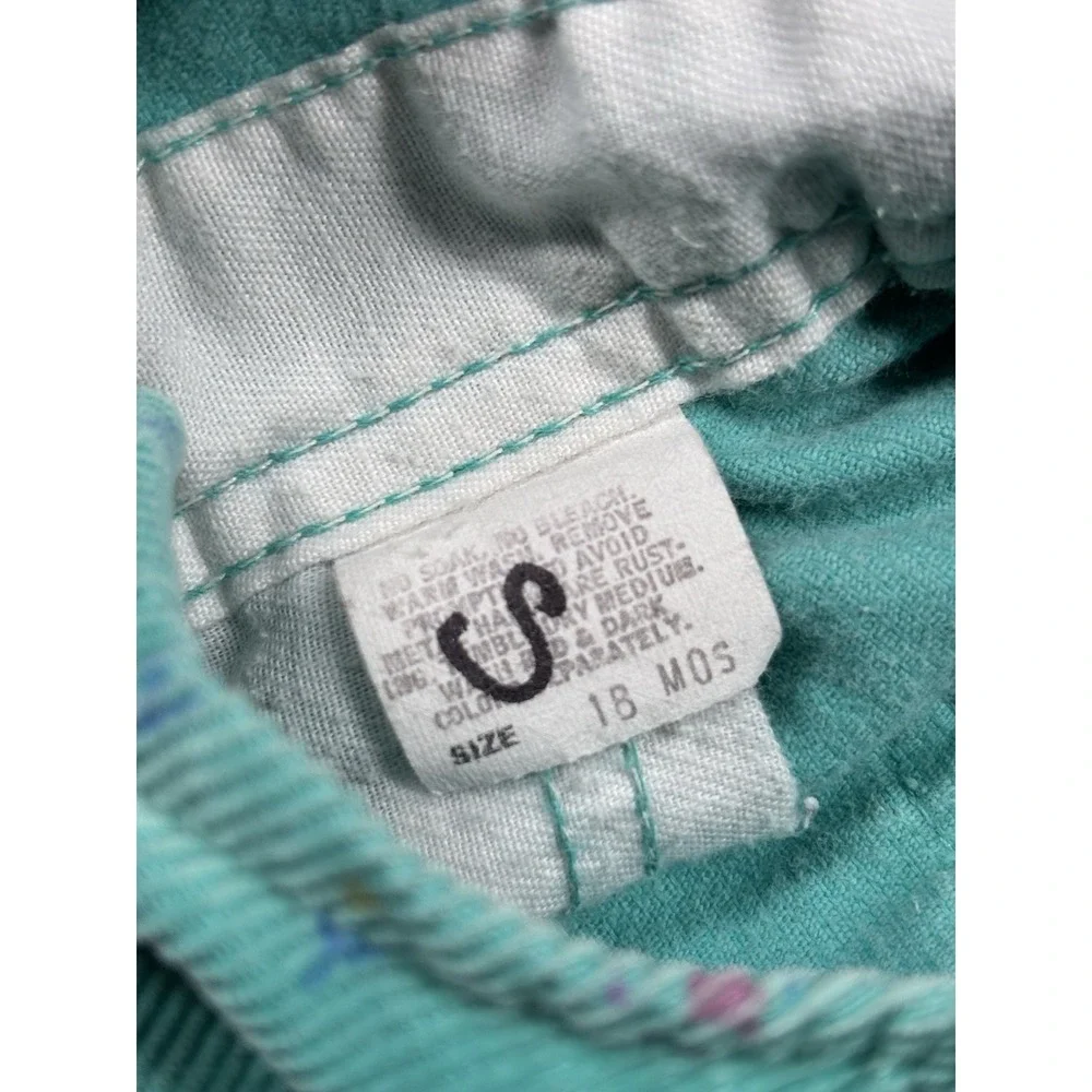 VTG OshKosh B'Gosh Floral Corduroy Overalls Girls‎ 18 month Green Triangle